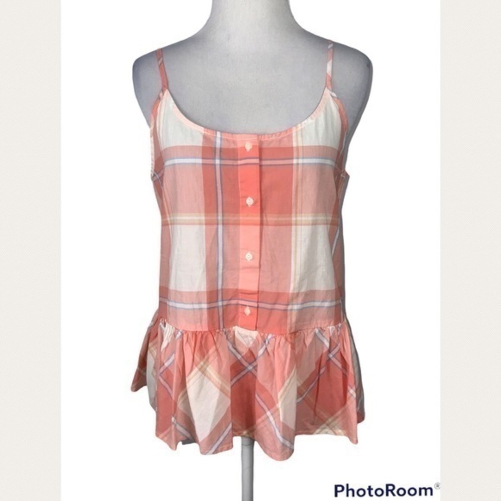 Old Navy Adjustable Spaghetti Strap Orange Plaid Babydoll Cotton Tank XS